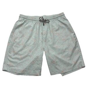 Free Assembly Hawaiian Print Drawstring Flat Front Mens Shorts Size Medium Teal